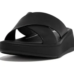 Fitflop F-Mode Leather Flatform Cross slippers dames all  black